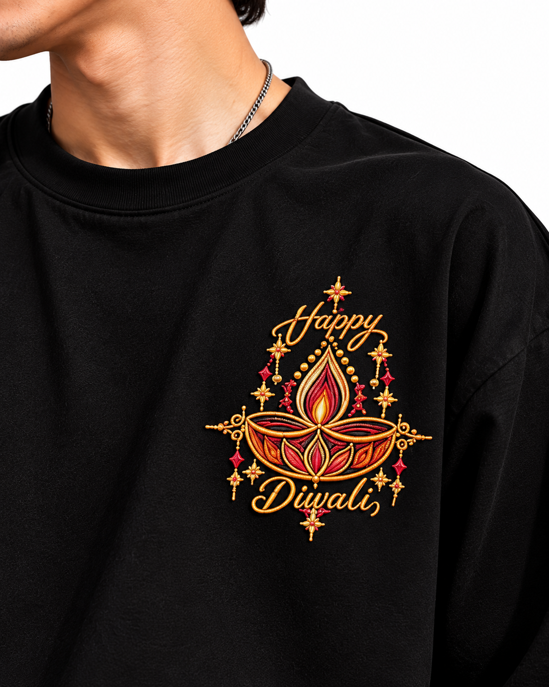 ALFENA Happy Diwali Oversized Embroidered T-Shirt - Image 2
