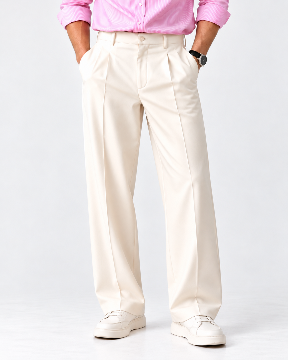 IVORY PLEAT TROUSERS - Image 1